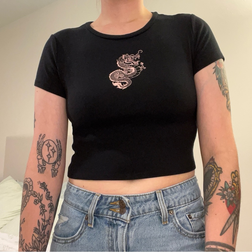 Garage Black Crop Top with Dragon Design